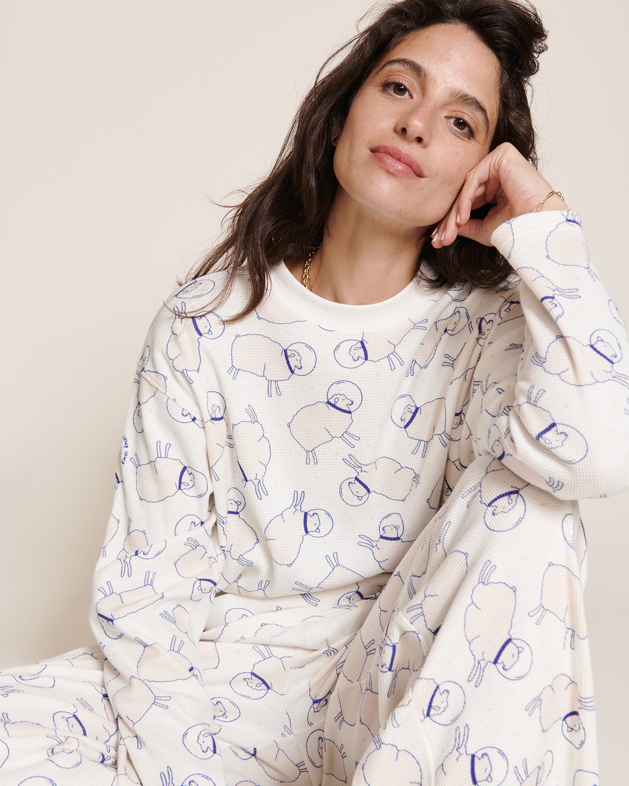 L'ensemble de pyjama Papa cool en coton bio nid d'abeille - praliné – émoi  émoi