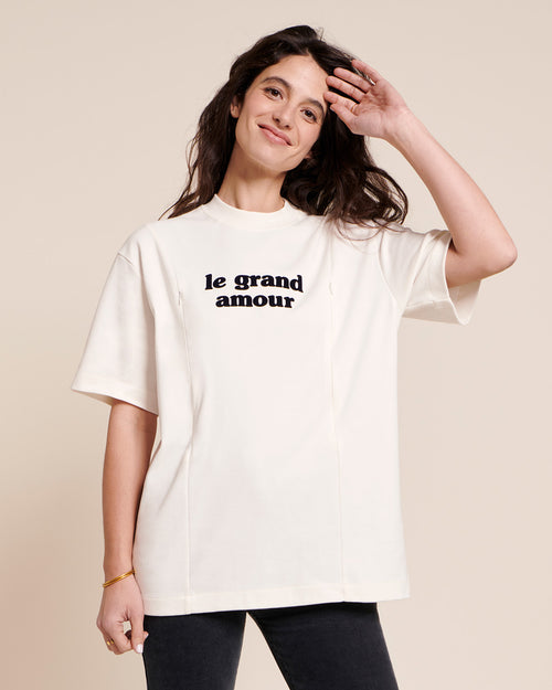 Le t-shirt d'allaitement Le grand amour en coton bio - blanc - émoi émoi   - 1 