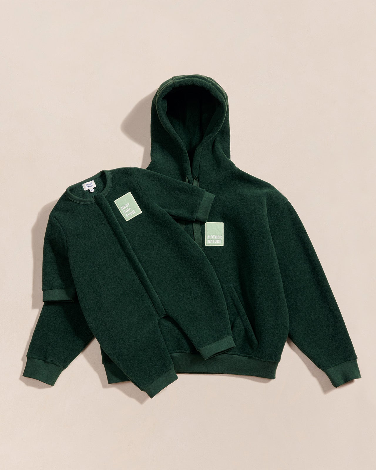 Le hoodie Mother nature et la combi baby sunshine - vert nuit