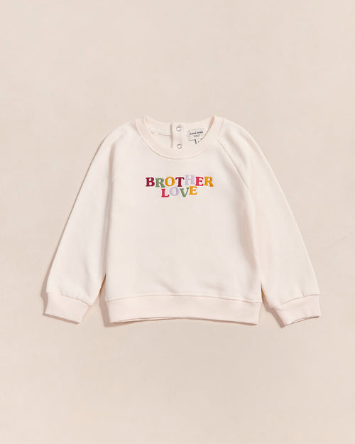 Le sweat brodé Brother love en coton bio - crème - émoi émoi   - 1 