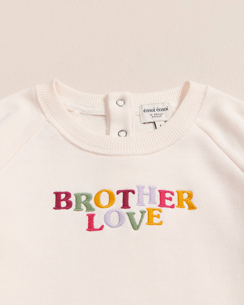 Le sweat brodé Brother love en coton bio - crème - émoi émoi   - 2 