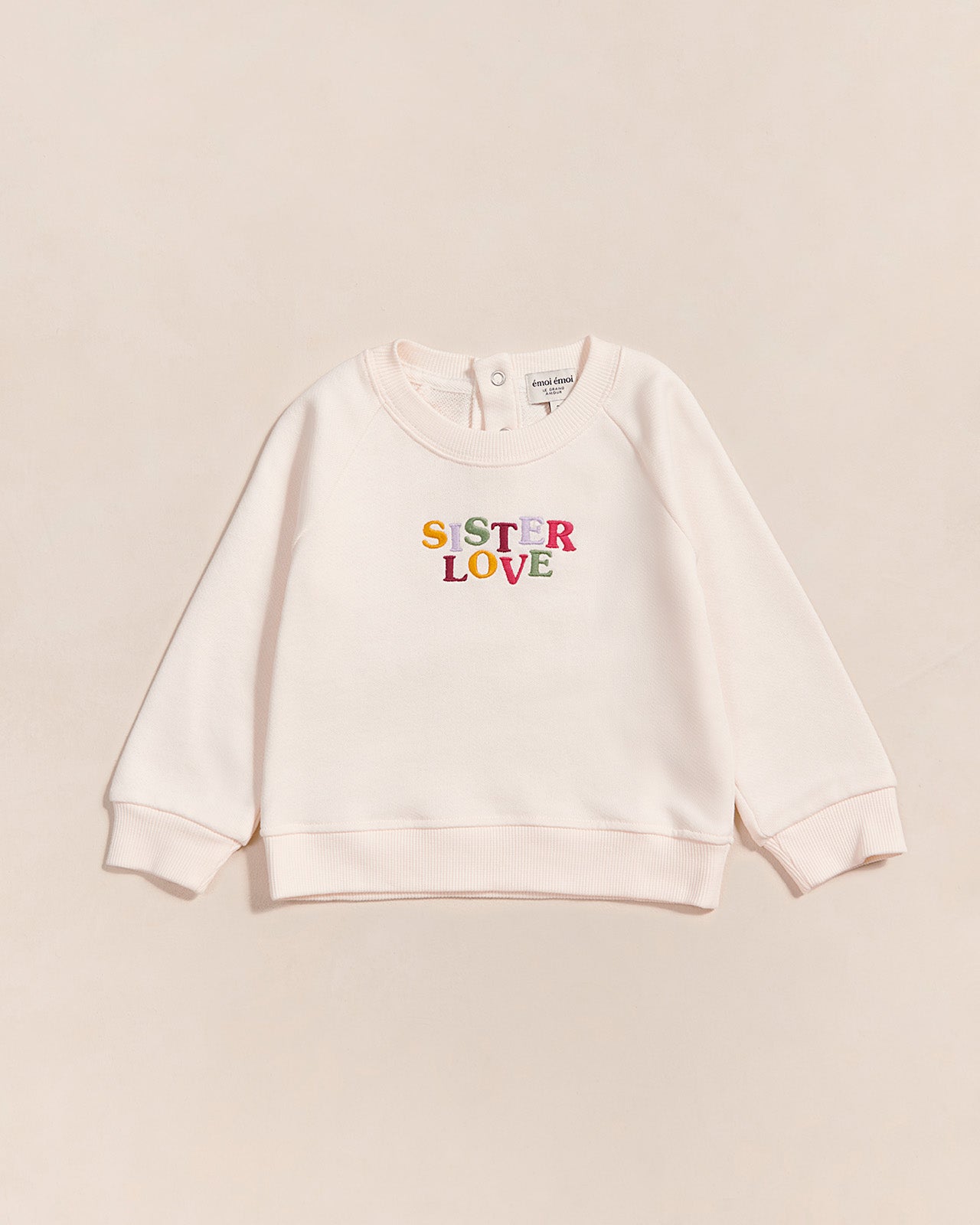 Le sweat brodé Sister love en coton bio - crème