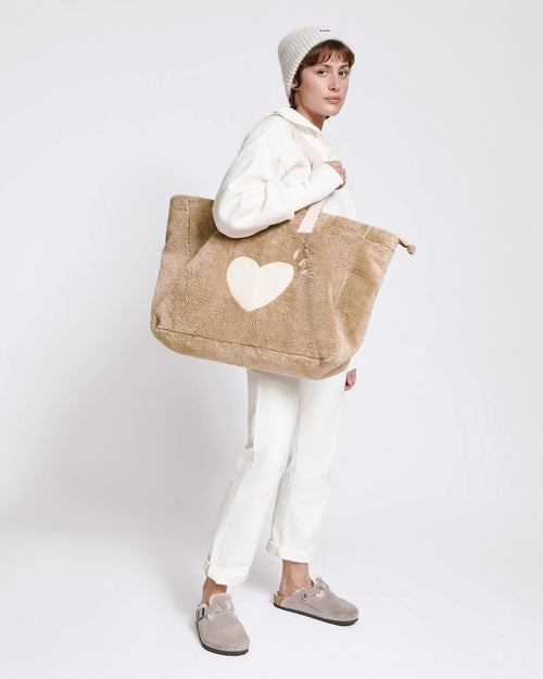 Le cabas Cœur en moumoute - beige - émoi émoi   - 2 
