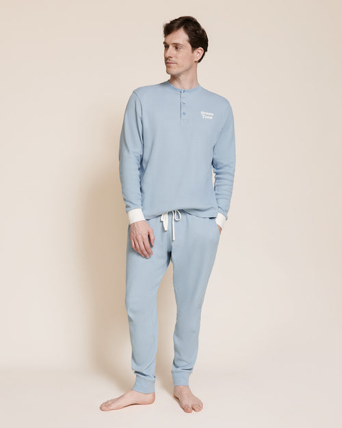 Le pyjama Dream team homme en coton bio nid d'abeille - bleu - émoi émoi   - 1 