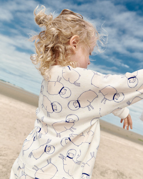 Le pyjama moutons de l'espace enfant en coton bio nid d'abeille - blanc - émoi émoi   - 2 