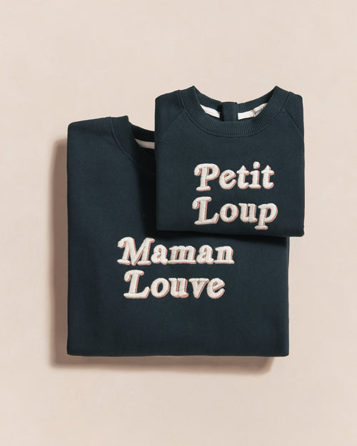 Le duo de sweats Maman louve / Petit loup en coton bio - charbon - émoi émoi   - 1 