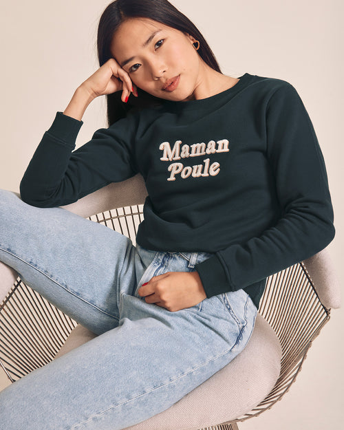 Le sweat Maman poule en coton bio - charbon - émoi émoi   - 1 