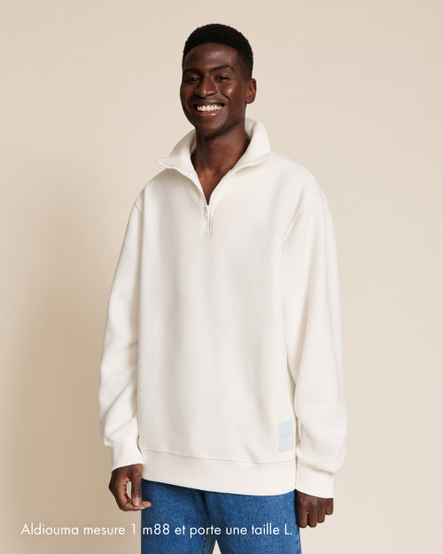 Le sweat Stanny en polaire recyclée et col zippé - blanc - émoi émoi   - 1 