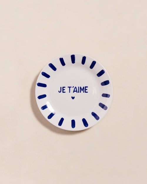 L'assiette Je t'aime en porcelaine - bleu - émoi émoi   - 1 