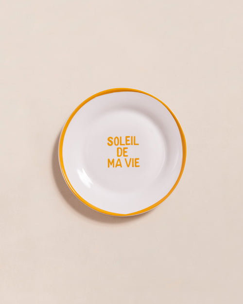 L'assiette Soleil de ma vie en porcelaine- jaune - émoi émoi   - 1 