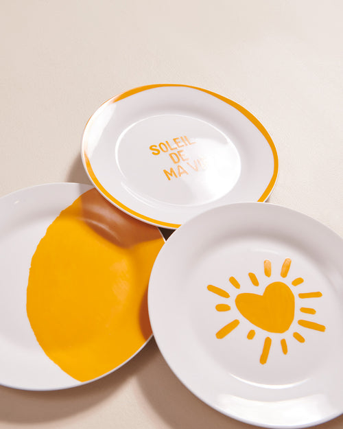 L'assiette Soleil de ma vie en porcelaine- jaune - émoi émoi   - 2 