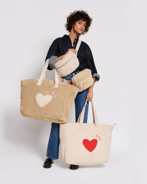 Le cabas Cœur en moumoute - beige - émoi émoi   - 4 