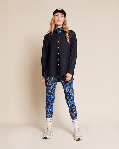 Le legging Loulou en coton bio - Fleurs bleues - émoi émoi   - 1 