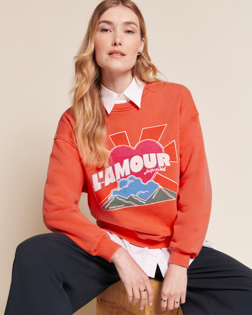 Le sweat L'amour jusqu'au ciel en coton bio - garment dye orange - émoi émoi   - 1 