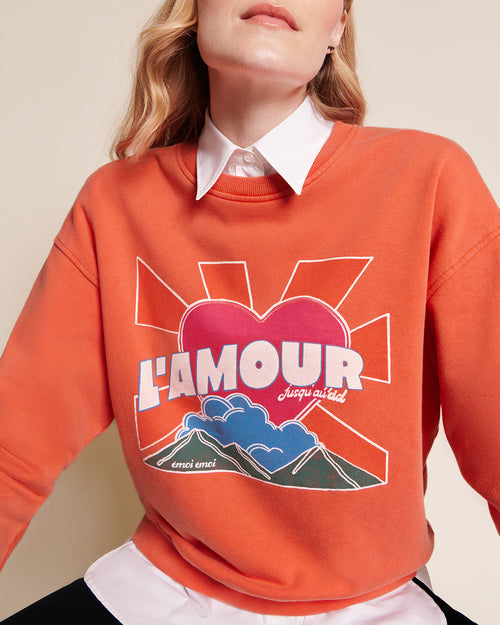 Le sweat L'amour jusqu'au ciel en coton bio - garment dye orange - émoi émoi   - 2 