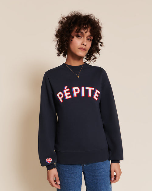 Le sweat Pépite femme en coton bio - bleu nuit - émoi émoi   - 1 