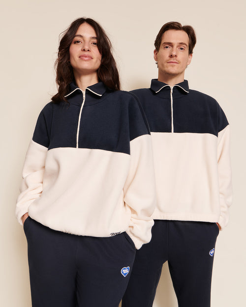 Le sweat Sven en polaire recyclée - crème / nuit - émoi émoi   - 1 