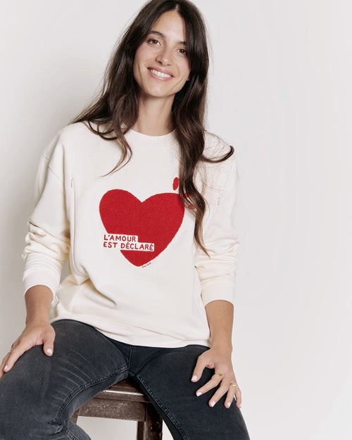 Le sweat d'allaitement l'amour est déclaré bouclette femme en coton bio - crème - émoi émoi   - 1 