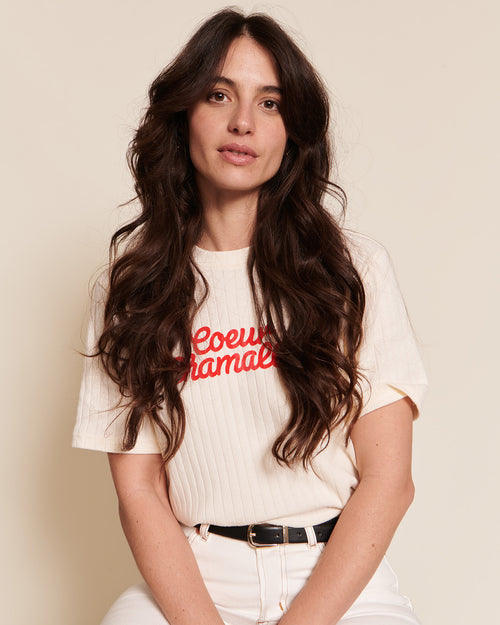 Le t-shirt Cœur chamallow femme en coton bio - crème - émoi émoi   - 2 