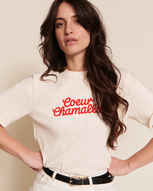 Le t-shirt Cœur chamallow femme en coton bio - crème - émoi émoi   - 1 