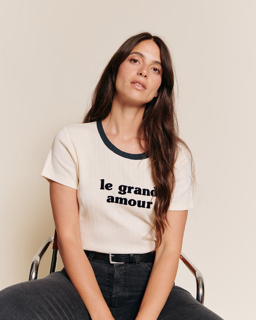 Le t-shirt Le grand amour femme en coton bio - crème - émoi émoi   - 1 