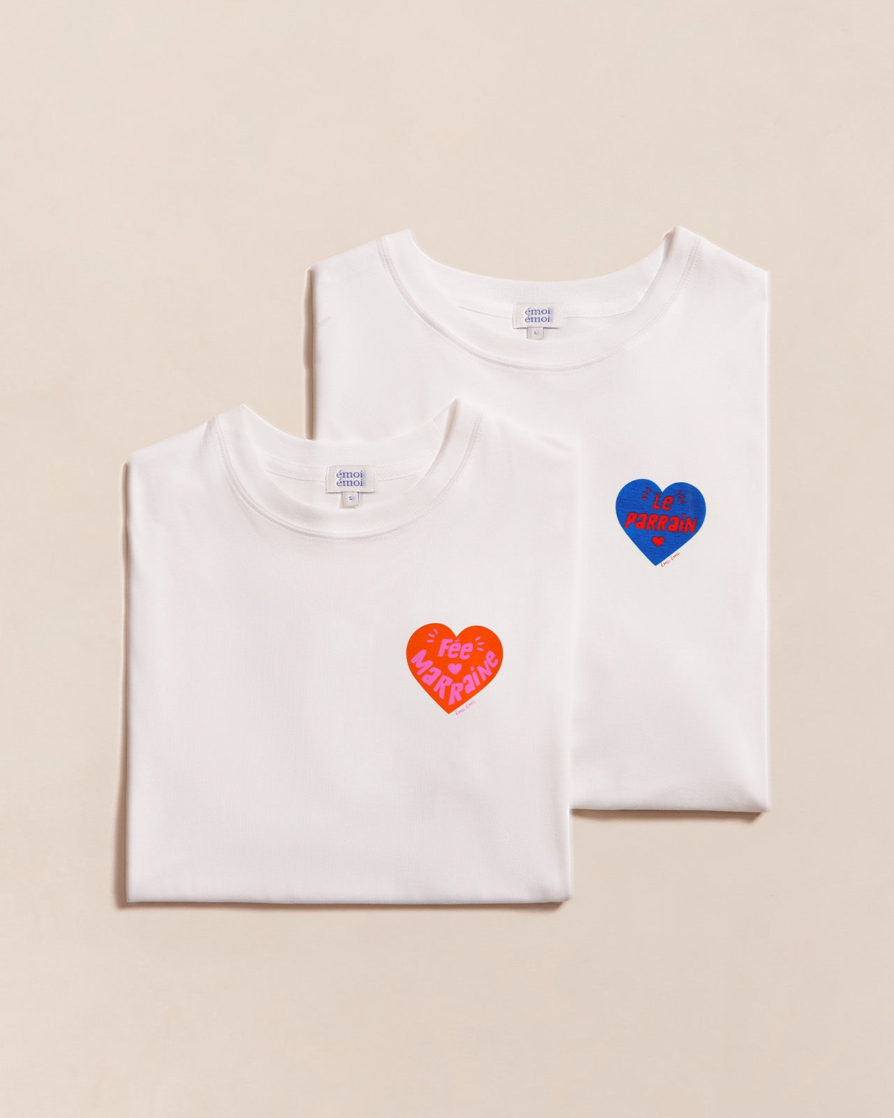 Le duo de t-shirts Marraine et Parrain cœur en coton bio - blanc