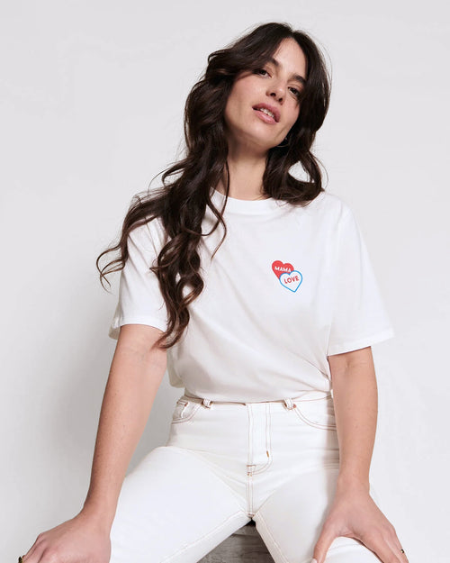 Le t-shirt Mama love 2 cœurs en coton bio - blanc - émoi émoi   - 2 