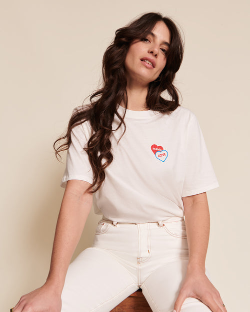 Le t-shirt Mama love 2 cœurs en coton bio - blanc - émoi émoi   - 1 