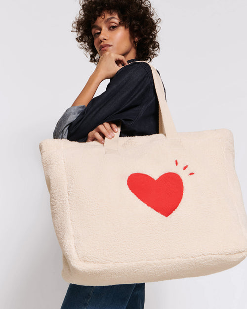 Le cabas Cœur en moumoute - crème - émoi émoi   - 2 