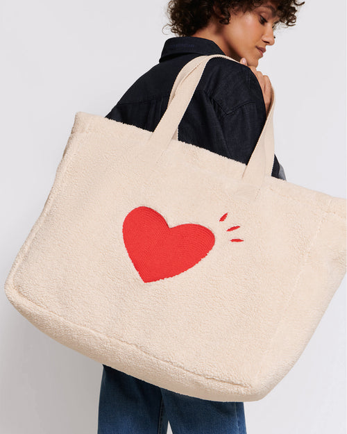 Le cabas Cœur en moumoute - crème - émoi émoi   - 1 