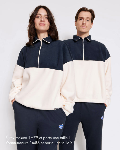Le sweat Sven en polaire recyclée - crème / nuit - émoi émoi   - 2 