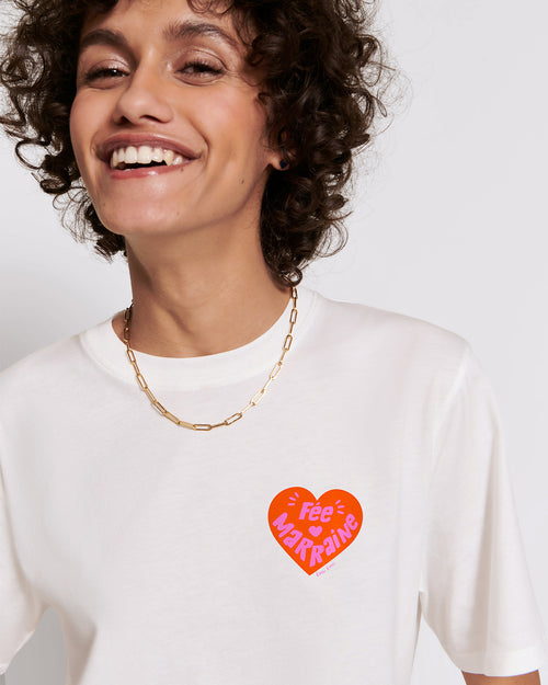 Le duo de t-shirts Marraine et Parrain cœur en coton bio - blanc - émoi émoi   - 2 