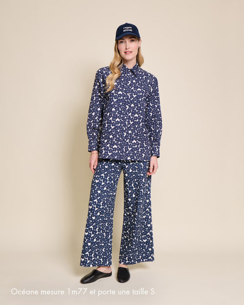 La chemise Charlotte en coton bio - Anémones bleues - émoi émoi   - 2 