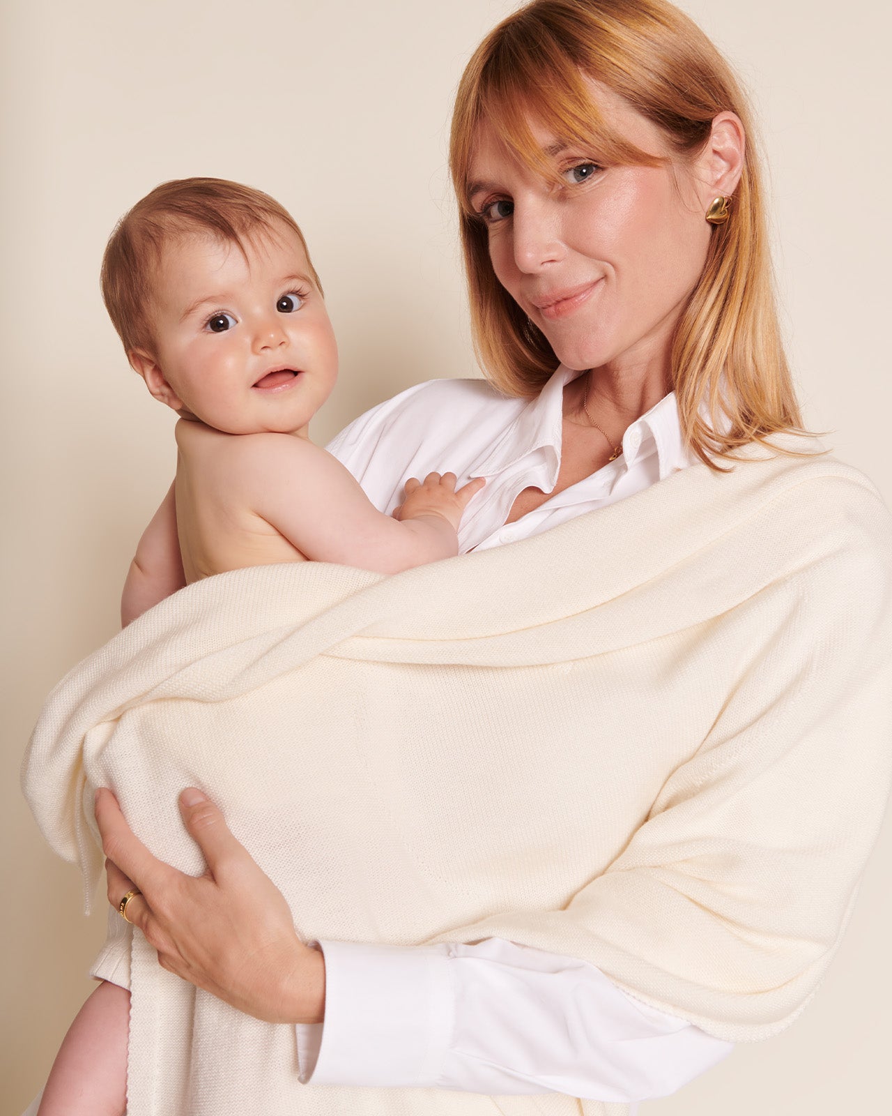 La couverture naissance Coeur en laine mérinos - crème