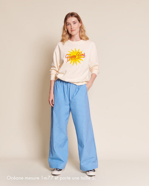 Le pantalon Pacific en coton bio - rayures bleues - émoi émoi   - 1 