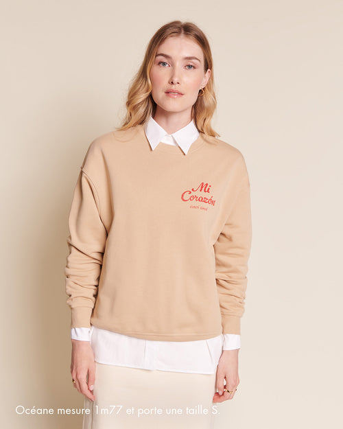 Le sweat Mi corazón adulte en coton bio - sable - émoi émoi   - 4 