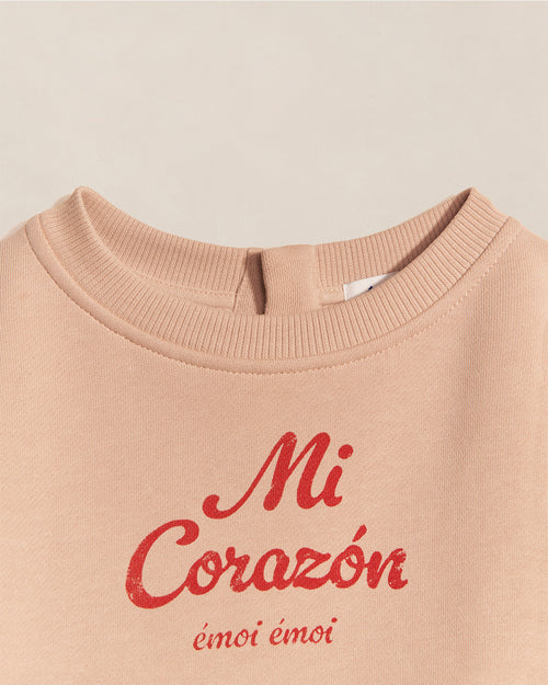 Le sweat Mi corazón enfant en coton bio - sable - émoi émoi   - 4 