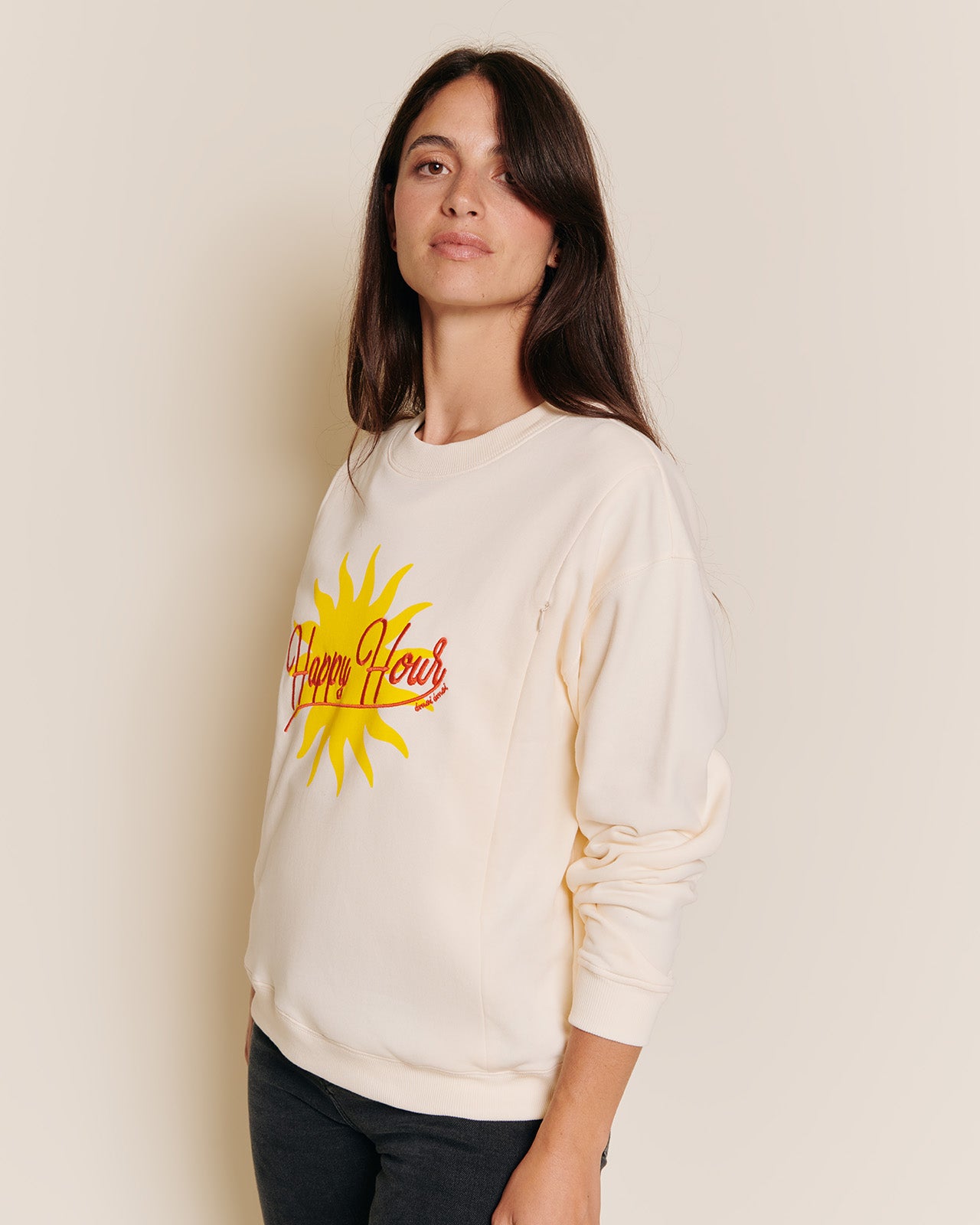 Le sweat Happy hour allaitement en coton bio - crème