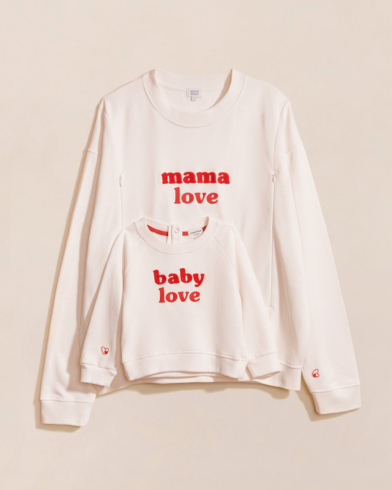 Le duo de sweats Baby love / Mama love allaitement - crème et rouge