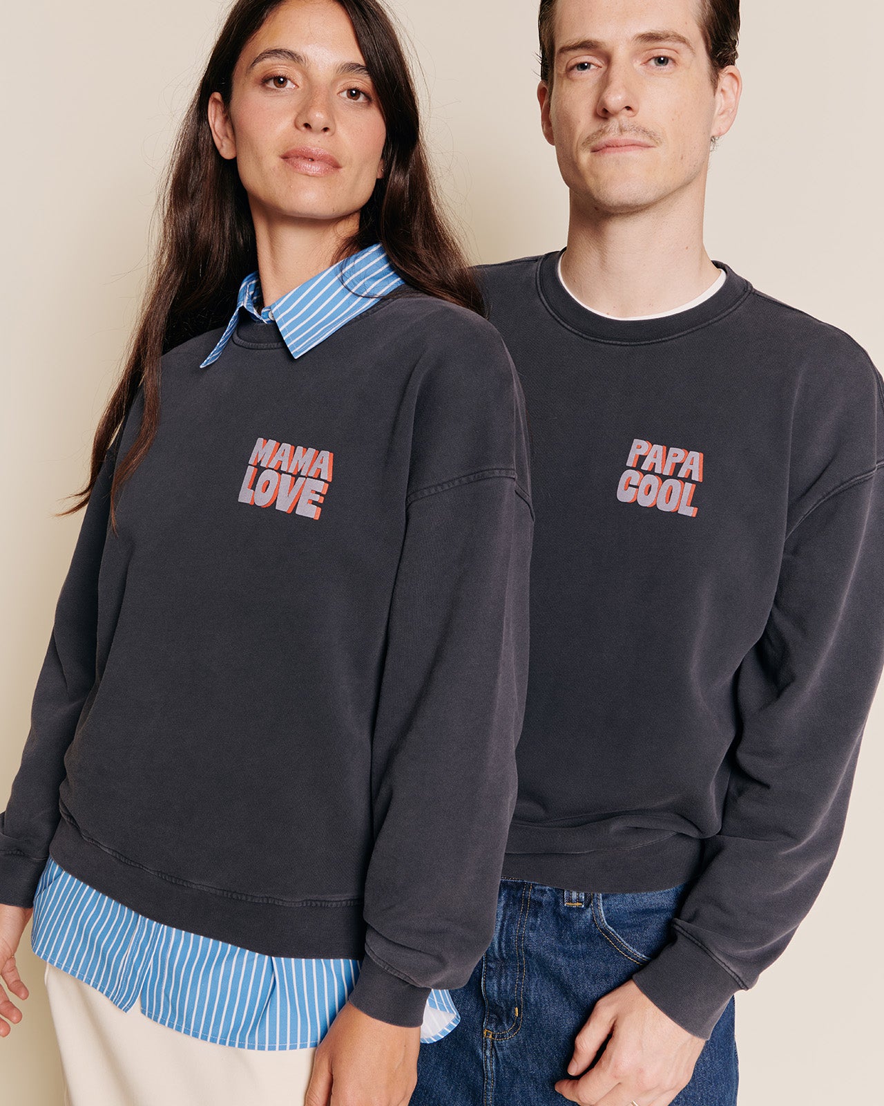 Le duo de sweats Papa cool x Mama love - garment dye stone washed