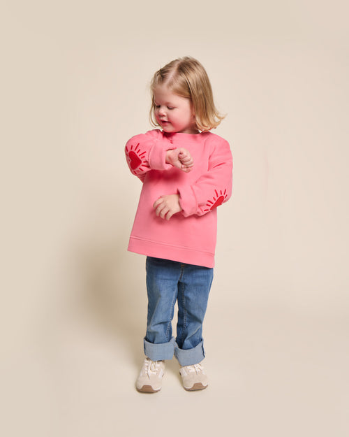 Le sweat Coeur solaire enfant avec coudières en coton bio - rose - émoi émoi   - 2 