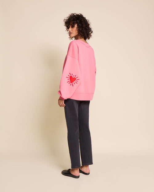 Le sweat Coeur solaire femme avec coudières en coton bio - rose - émoi émoi   - 4 