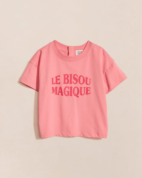 Le t-shirt Le bisou magique enfant en coton bio - framboise - émoi émoi   - 2 