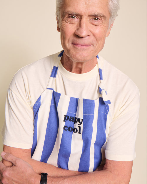 Le tablier Papy cool à rayures en coton - bleu - émoi émoi   - 4 