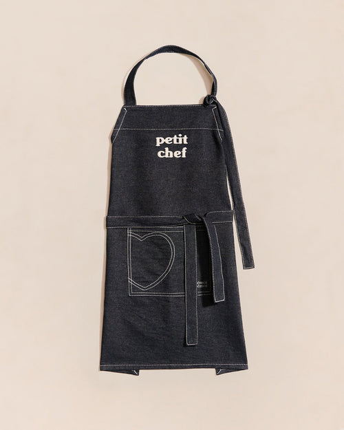 Le tablier brodé Petit chef - denim brut - émoi émoi   - 1 