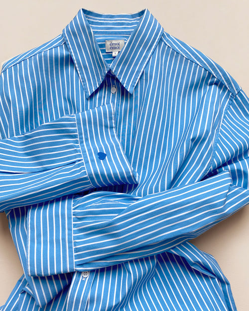 La chemise L'amour est déclaré en coton bio - rayures bleues - émoi émoi   - 4 