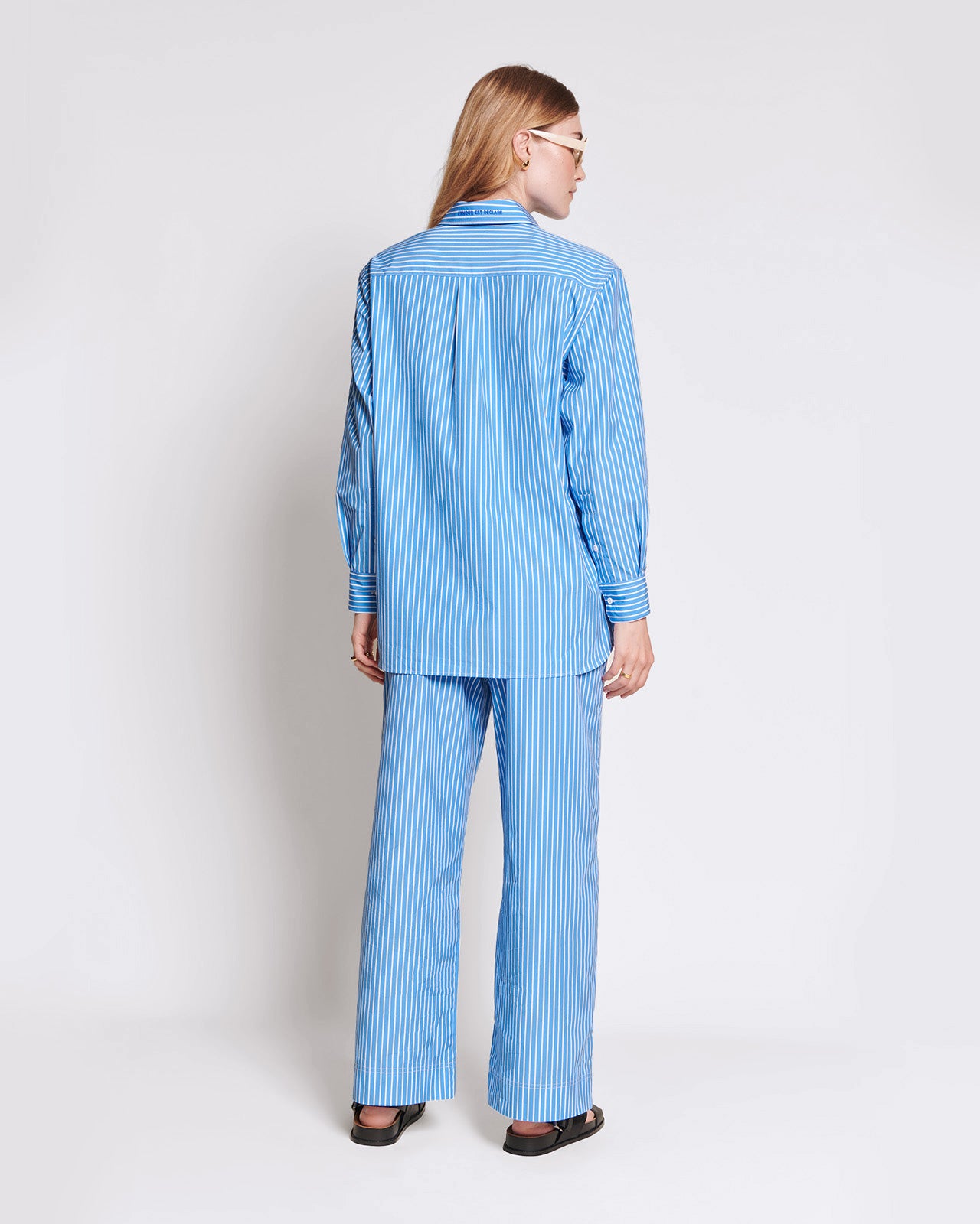 Le pantalon Pacific en coton bio - rayures bleues