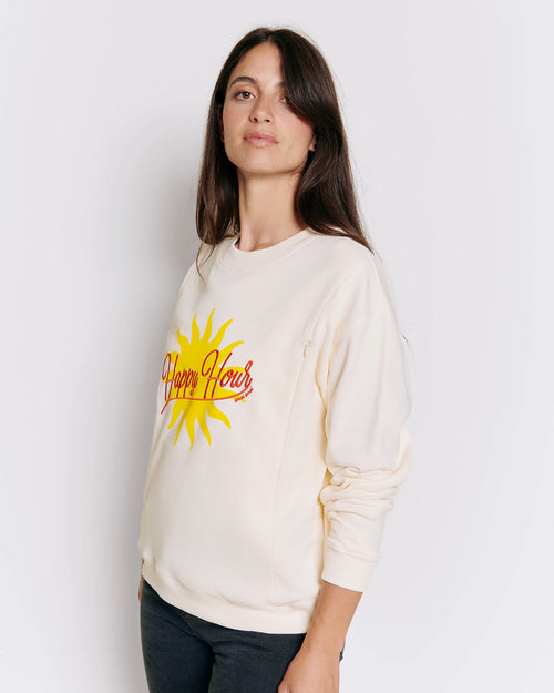 Le sweat Happy hour allaitement en coton bio - crème - émoi émoi   - 1 