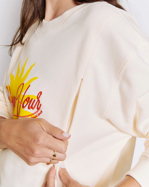 Le sweat Happy hour allaitement en coton bio - crème - émoi émoi   - 2 