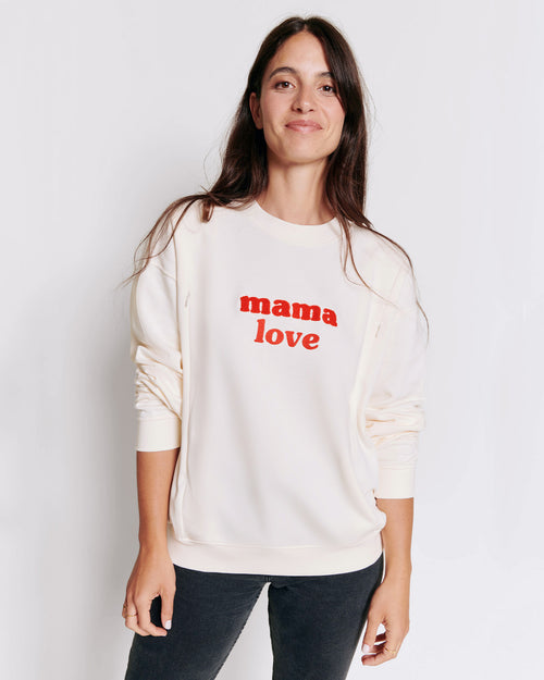 Le sweat d'allaitement Mama love en coton bio - crème et rouge - émoi émoi   - 1 